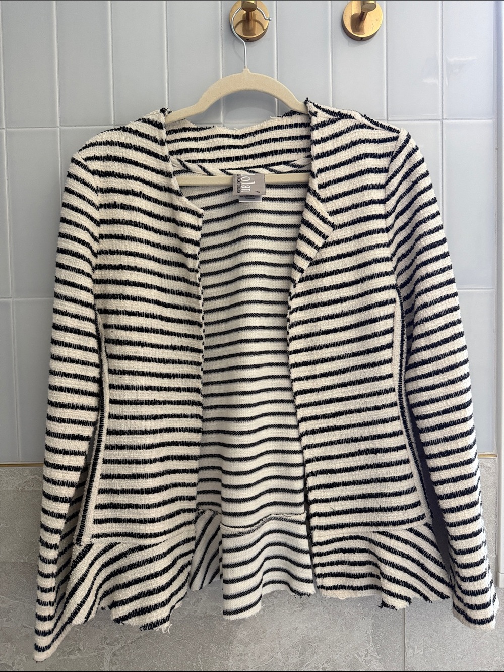 Anthropologie Dolan Left Coast Black and White Striped Peplum Knit Blazer M